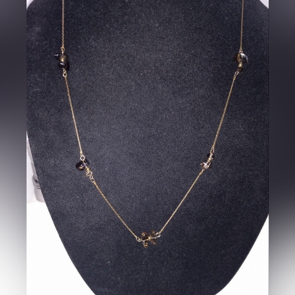 Gold Gemstone Chip Duo Cluster Necklace Faux Gemstone Gold Tone - Picture 5 of 7